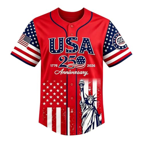 Camiseta de béisbol patriótica Estados Unidos 250 aniversario con estampado de Estatua de la Libertad, camisa con botones, polo transpirable de manga corta miniatura 6
