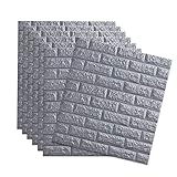 10 Stuck 77x70cm Tapete Selbstklebend Wandpaneele Weiß Steinoptik Ziegelstein Brick Muster 3D PE-Schaum Wasserdicht Schnelle Leichte Montag (Silber grau)