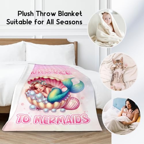 Mermaid Blanket for Girls - Black Soft Fuzzy Throw Blanket Gifts - 40x50 Inches Cute Blankets for Couch, Sofa & Office