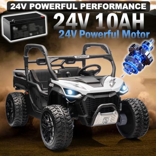 Image of NEWQIDA 2 Seater Kids UTV 24V Ride on Toy for Kids 3-8 Side by Side, White