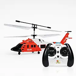 Helicóptero de Controle Remoto Falcão com Giroscópio, 2 Canais, Luzes de Resgate e Bateria Recarregável – Brinquedo Infantil