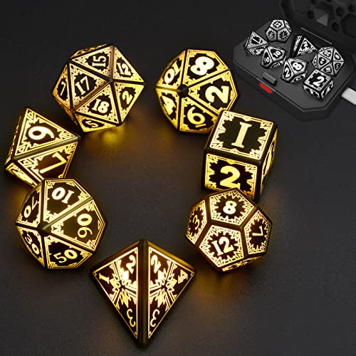EXCECAR Rechargable DND Dice Set, Light Up Dice, 7PCS Glowing LED Dice