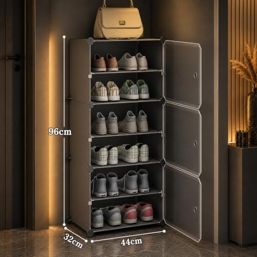 Image of AYSIS Premium Foldable Plastic Shoe Rack for Home, ๐ ๐๐จ๐จ๐ซ ๐ ๐๐ก๐๐ฅ๐ Shoe Cabinet, Dustproof & Waterproof Organizer, Portable Space Saving Storage for Entryway, Bedroom & Living Room, Grey