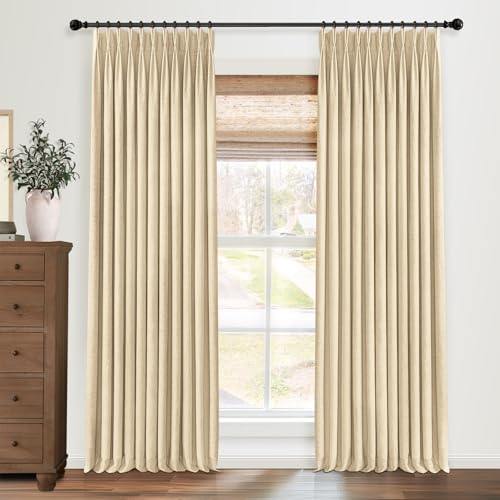 Pinch Pleated Blackout Curtains 100 Inch Long, Linen Blend, 100% Blackout Drapes with 20 Hooks, Ideal for Bedroom and Living Room, 40" W x 100" L (Pack of 2), Dark Linen