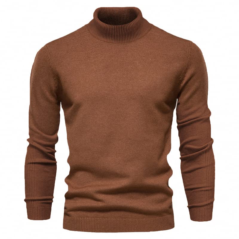 Maglione Uomini Casual A Colori Solidi Pulluver Pullover Calda Maglione A Singhiozzo Aderente Autunno E Inverno-Brown,L