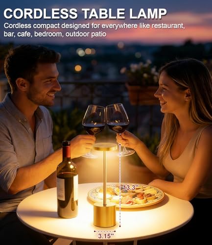 Image of Swinerton Gold Cordless Table Lamp Set, 5000mAh Rechargeable Battery Operated Desk Lamp Wireless Table Light, 3 Color Dimmable Touch Lamp for Restaurant Dining Patio, Home /Apartment Decor