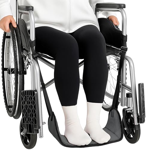 SPRING SEAON Wheelchair Foot Rest Hammock Adjustable Leg Support Foot Sling with Soft Padded Base Anti-Squeeze Footrest Replacement for Wheelchairs Essential Wheelchair Accessories (Gray)
