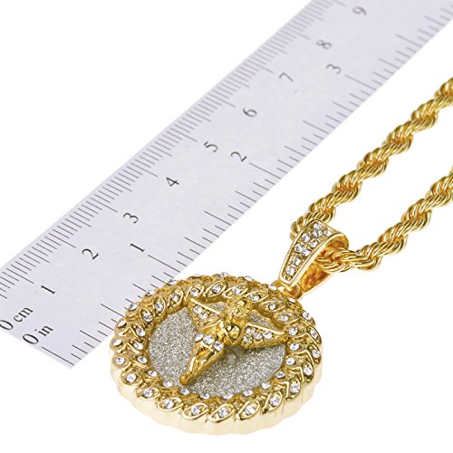 metaltree98 Men's 14 K Gold Plated Hip Hop Gold-Tone Praying Angel Round Pendant and Rope Chain 20" HC 121 G2