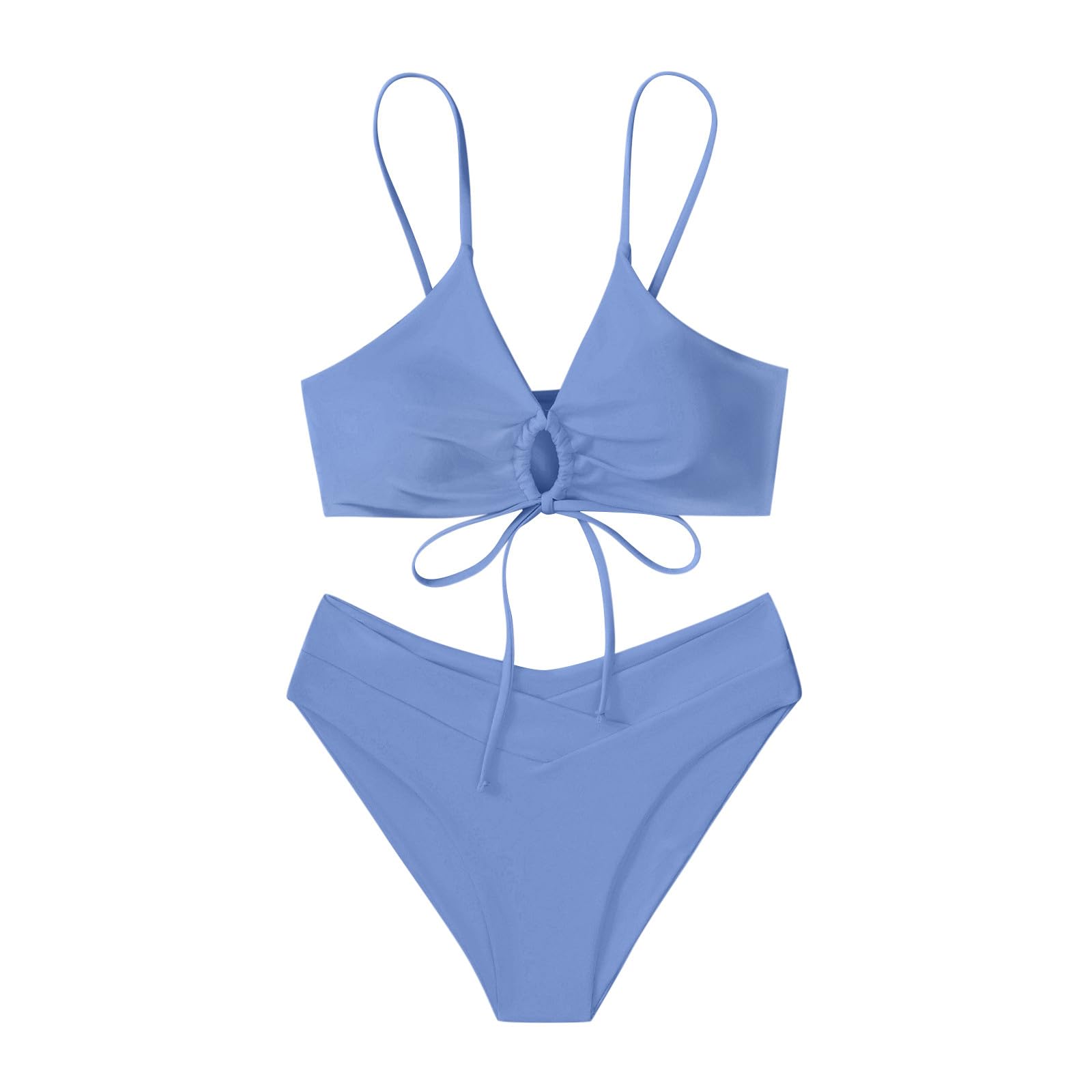 Bikini Sets for Women High Waisted Tummy Control Push up Solid Thong 2 Piece Bathing Suits Sexy Cheeky