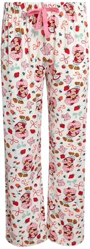 Image of COCO BRANDS Strawberry Shortcake Womens Pajama Sets - 2 Piece Soft Stretch Button Down Sleep Shirt and Pajama Pants