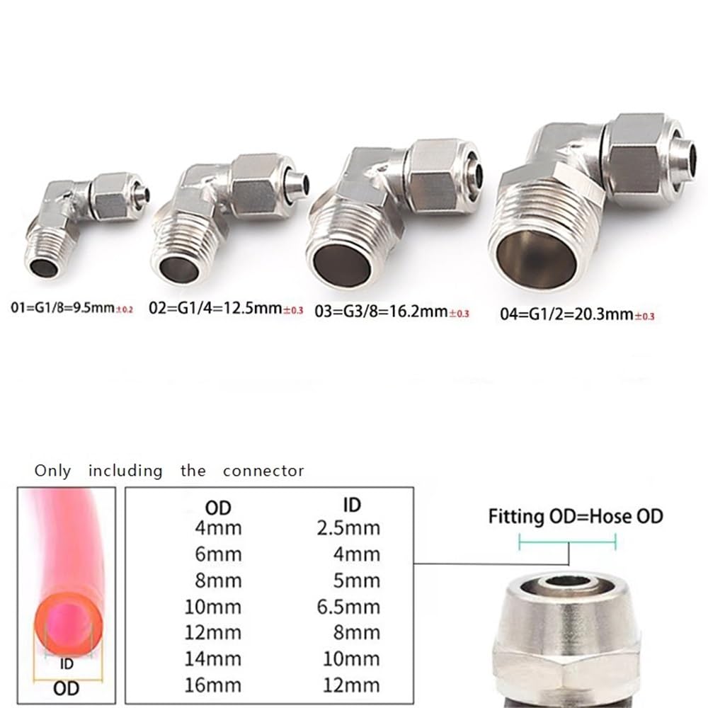 Pneumatyczna złączka obrotowa Kolanko wtykowe - Precyzyjny adapter rurowy z gwintem do rur metalowych, 1 szt.(12mmx1/2inch)