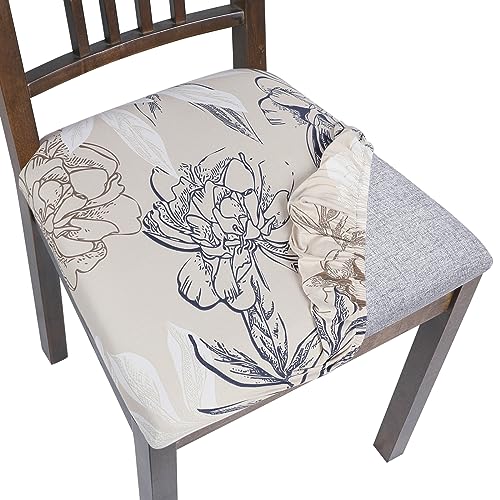 Image of SearchI Seat Covers for Dining Room Chairs Stretch Printed Chair Seat Covers Set of 6, Removable Washable Upholstered Chair Seat Protector Slipcovers for Kitchen, Office(Modern Abstract Floral)