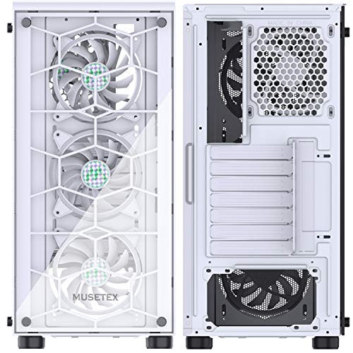 MUSETEX ATX Mid-Tower Computer Gaming Case with 6 PCS × 120mm LED ARGB Fans USB 3.0 Port Tempered Glass PC Chassis(G05MN6-BB)