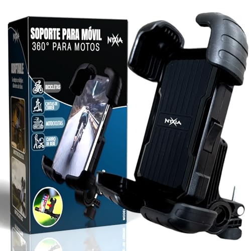 Nyxia® Soporte Movil Moto y Bicicleta | Antivibración Giratorio 360º | Cierre de Seguridad Compatible con Teléfono Móvil iPhone 16 15 14 13 12 Smartphone 4,7” - 6,8”