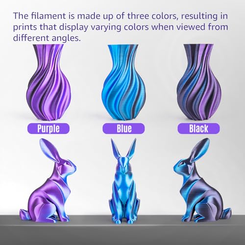 Image of Silk Tricolor PLA+ 3D Printer Filament 1.75mm No Tangle, Neatly Wound Filament Net Weight 250g Spool, PLA Pro Plus Blue & Purple & Black (Pack of 2)