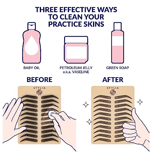 Stylia Microblading Practice Fake Skin Sheet for Eyebrow Tattoo, Fake Skin for Tattoo, Micro Blading Eye Brow Makeup, Tattoo Skin Practice Kit, Tattooing Supplies (5 Black Double Sided +1 Bonus White)