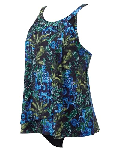 Image of SUUKSESS Women Tummy Control Tankini Bathing Suit Ruffle High Waisted Swimsuit