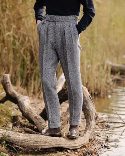 Men's 2 Piece Tweed Herringbone Suit Double-Breasted Tuxedo Party Wedding Blazer and Pants Set3