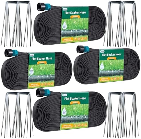 Top Choices in Soaker Hoses That Will Transform Your Garden Care 8 Hlinker 2025 Flat Soaker Hose 200 ft (50ft 4Packs) with Stake for Garden, Linkable Drip Hose Diy Automates Garden Irrigation System Saving 90% Water, Dual-layer Leak-free Design Water Hose with Holes
