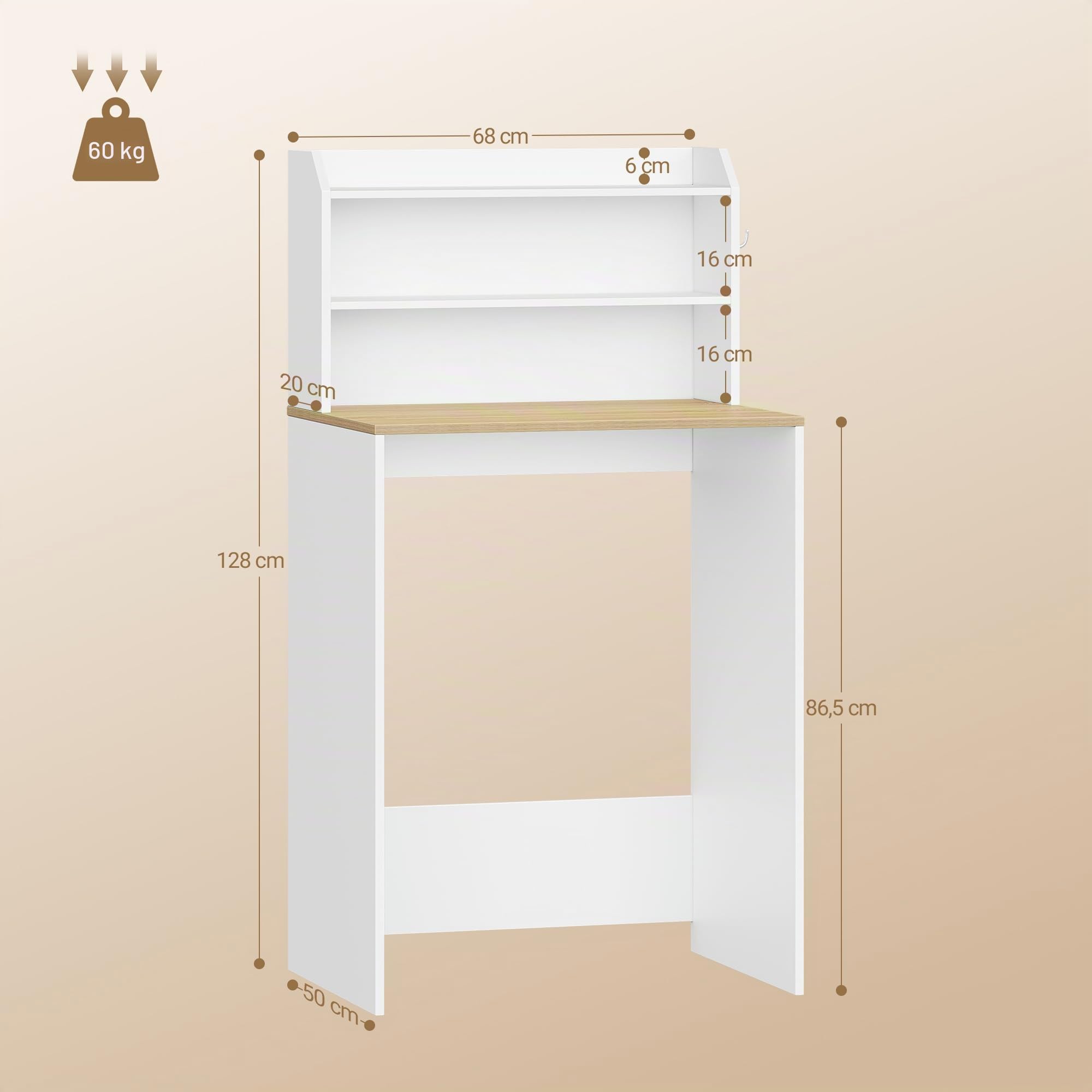 Hzuaneri Mobile Lavatrice, 50 x 68 x 128 cm, Bianco-Rovere | Mobile Sopra Lavatrice, Scomparti Aperti, Scaffale da Bagno, Adatto per lavatrici e asciugatrici, LR00103X
