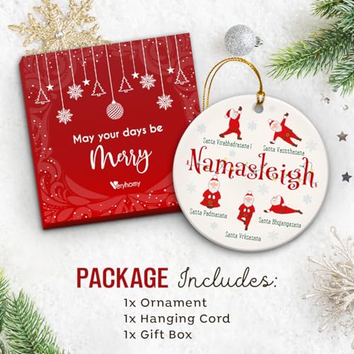 Yoga Ornaments for Christmas Tree, Santa Claus Meditation Ornaments - Namaste Yoga Gifts, Spiritual Gifts for Women, Lovers, Teachers, Instructors - Ceramic Christmas Hanging Decorations