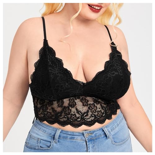 Image of SOLY HUX Women's Plus Size Sexy Floral Lace Scalloped Trim Wireless Bra Adjustable Strap V Neck Everyday Bralette