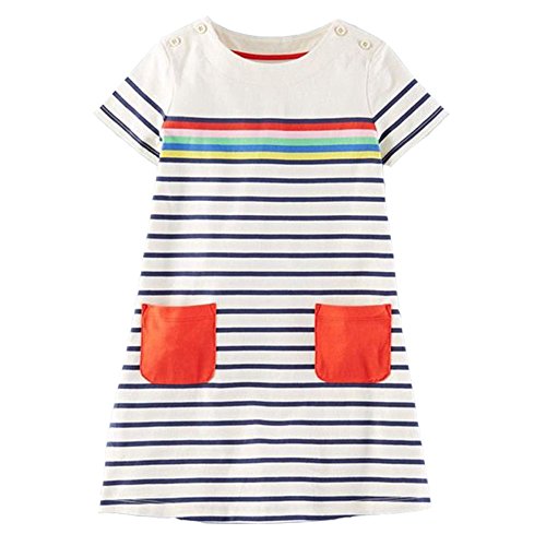 Image of HILEELANG Toddler Girl Cotton Casual Dress Summer Short Sleeve Basic Tunic Playwear Shirt Dresses