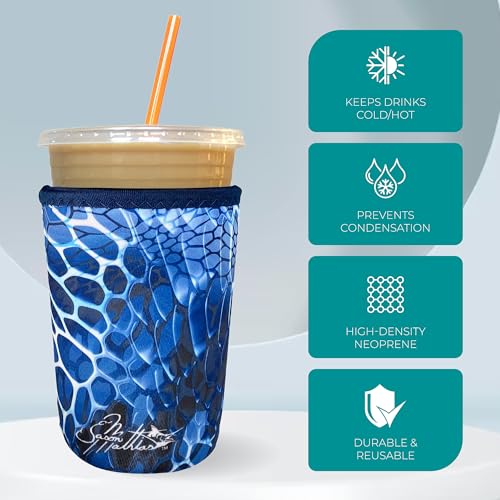 Image of Iced Coffee Sleeve, Insulated Neoprene Cup Sleeve, Fits a 24 Oz. Coffee Cup, Washable and Reusable, Iced Coffee Accessories, Medium Tropics