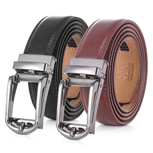 2 Pack Mens Ratchet Belt, Mio Marino Quick Adjust Slide Belts with Elegant Holiday Gift Box