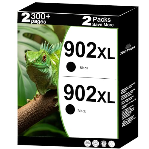902XL Ink Cartridges Black 2 Pack Compatible for HP 902 XL Fit for OfficeJet 6978 6968 6958 6970 6960 6975 6962 6950 6954 6951 6956 6961 6963 6964 Printers for HP902 HP902XL (Black Ink, 2 Pack)