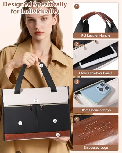 Bnlcd Lunch Tote Bag for Women - 15.6 Inch Laptop Work Bag with Insulated Lunch Compartment - Large Capacity Quilted Computer Handbag - Leakproof Lunch Box for Women Adults, White-black - image 8