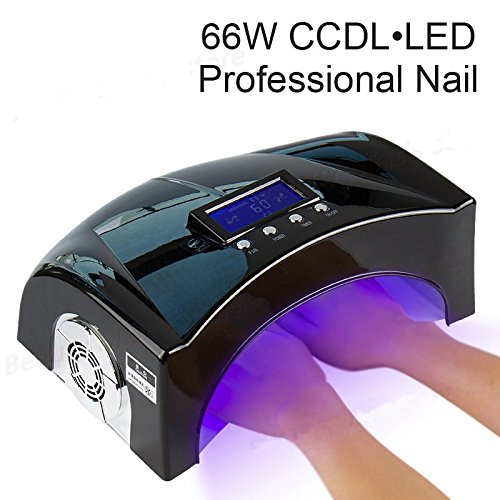 66W Nail Dryer-Lumcrissy Automatic Sensor High Power 66W CCFL LED Nail Gel UV Lamp With Display Screen Cool Fan Salon Equipment 2 Hands and 2 Feet Use Gel Polish Dryer Curing Lamp Nail Dryer (Black)