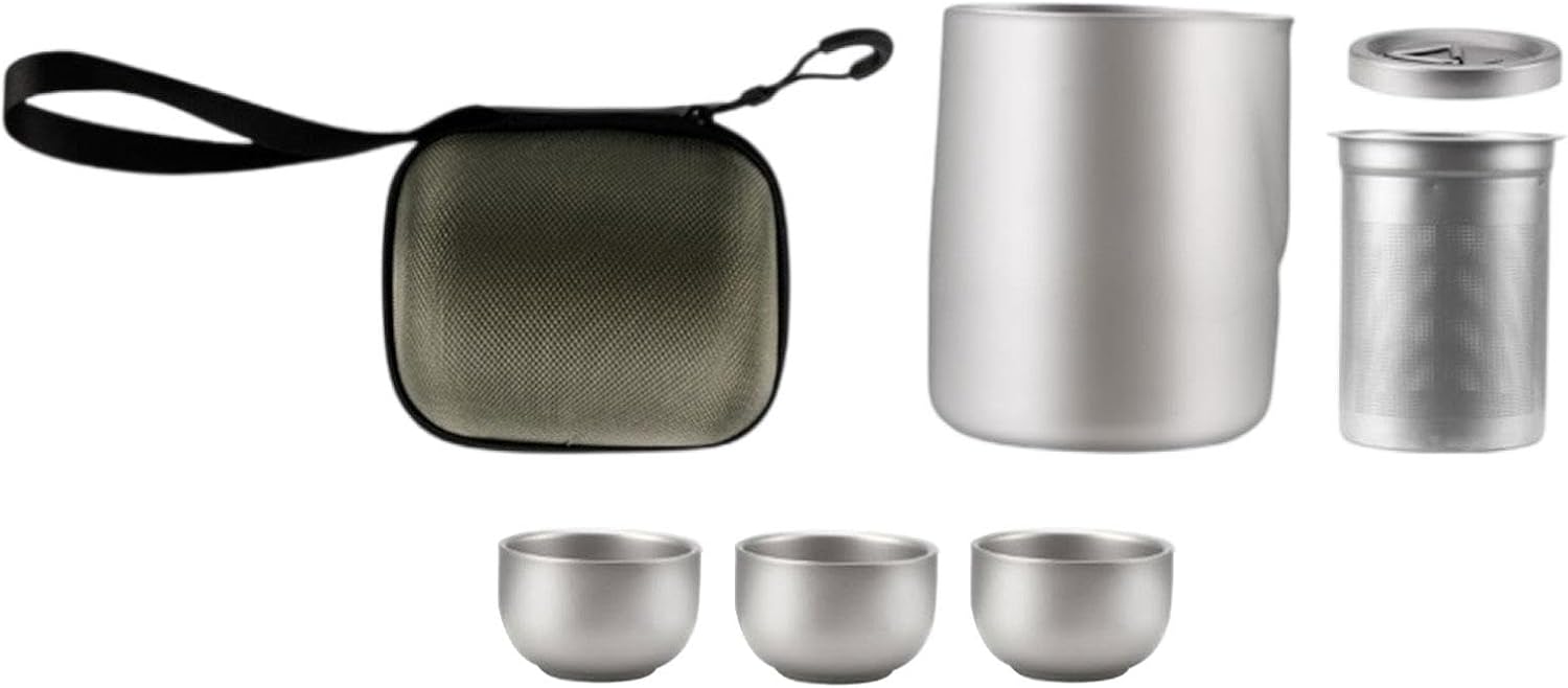 Titanium Tea Set with Cups Portable Travel Teapot Kung Fu Tea Pot for Office Camping Picnic Backpacking Gift with Carry Bag