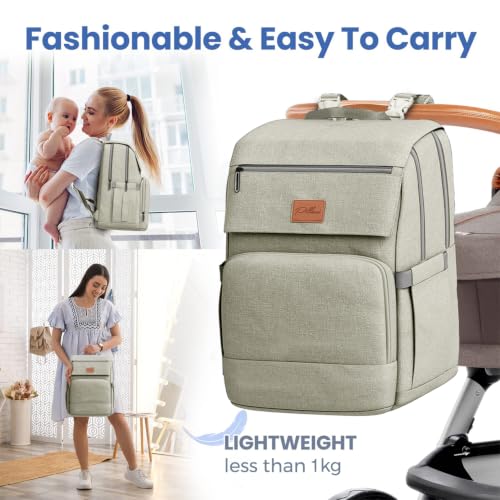 Image of Baby Shower Gifts Diaper Bag Backpack, Baby Diaper Bag, Large Baby Bag for Boys & Girls, Waterproof, 16 Pockets, Insulated Bottle Holders, Durable,Travel-Friendly & Lightweight,Easy Organization,Beige