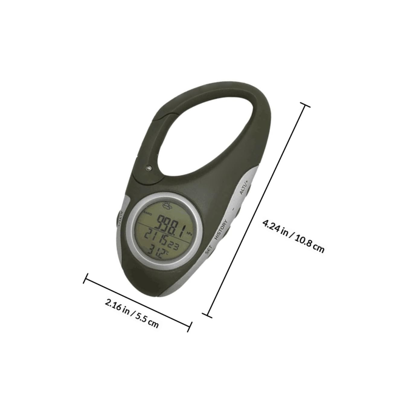 TOYANDONA Altimetro Portatile Barometro Termometro da Alpinismo Termometro da Arrampicata Moschettone Altimetro Moschettone Termometro Termometro Portatile Verde ABS