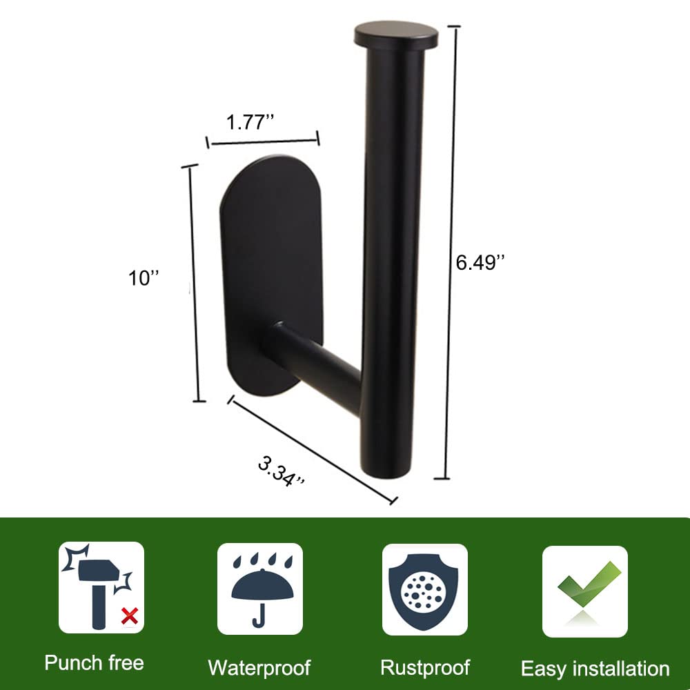 Self Adhesive Toilet Paper Roll Holder,Toilet Paper Holder for Bathroom Washroom Kitchen Stick On Wall Mount Matt Black 2 Pack