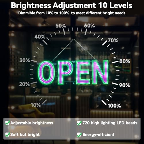 Image of Large LED Open Signs for Business Super Bright - 30x10 in Dimmable Plug-in Electric Neon Sign with Hanging Chain, Flashing Light Signs for Big Window Bar Cafe Salon Barber Shop Pink /Green
