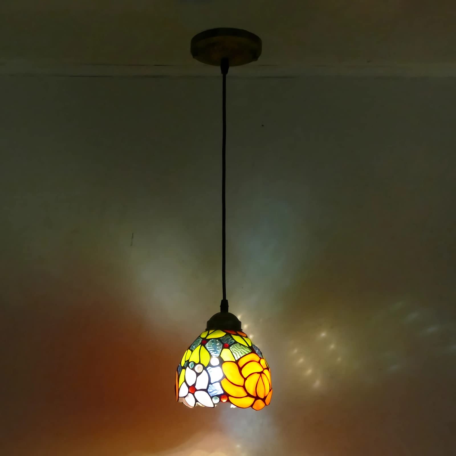 WDBZTJTiffany Style Chandelier, Two Color Rose Stained Glass Ceiling Pendant Light for Living Room Bedroom Dinning Room Kitchen Island Hallway,15cm