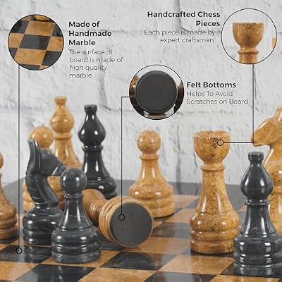 Radicaln Marble Chess Set 15 Inches Black and Golden Handmade Luxury Board Games for Adults, Ideal Marble Chess Board Game Set & Chess Pieces