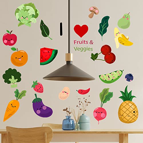 Cute Cartoon Fruits Vegetables Wall Decals, Kitchen Food Wall Sticker, Peel And Stick Removable, Wall Art Decoration For Kitchen Cabinet Locker Window Sticker Fruit Restaurant Refrigerator Dining Room Kids Room Wall Decor #TOP4