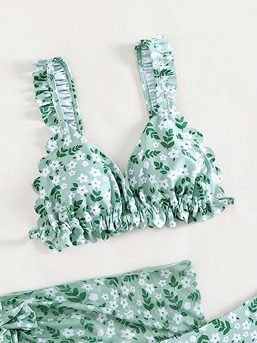 Verdusa Girl's 3 Piece Floral Print Frill Trim Bikini Sets Bathing Suit with Cover Up Skirt3