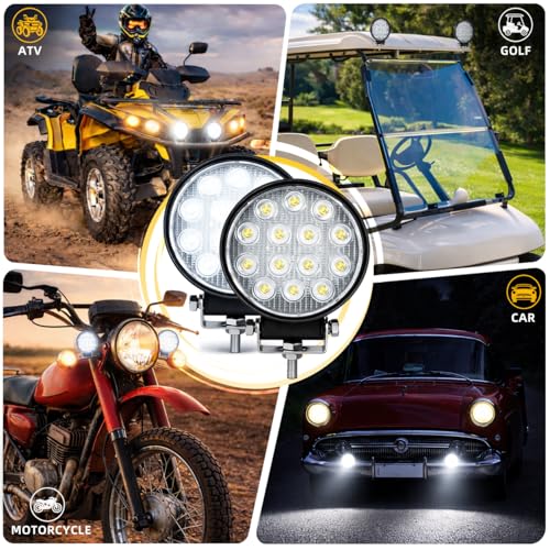 Image of ZMOON Round LED Off Road Lights Kit, 2PCS 4.5 inch 84W LED Flood Light Bar with 10FT Wiring Harness (2-Lead), Driving Fog Lights for Truck ATV UTV SUV Boat