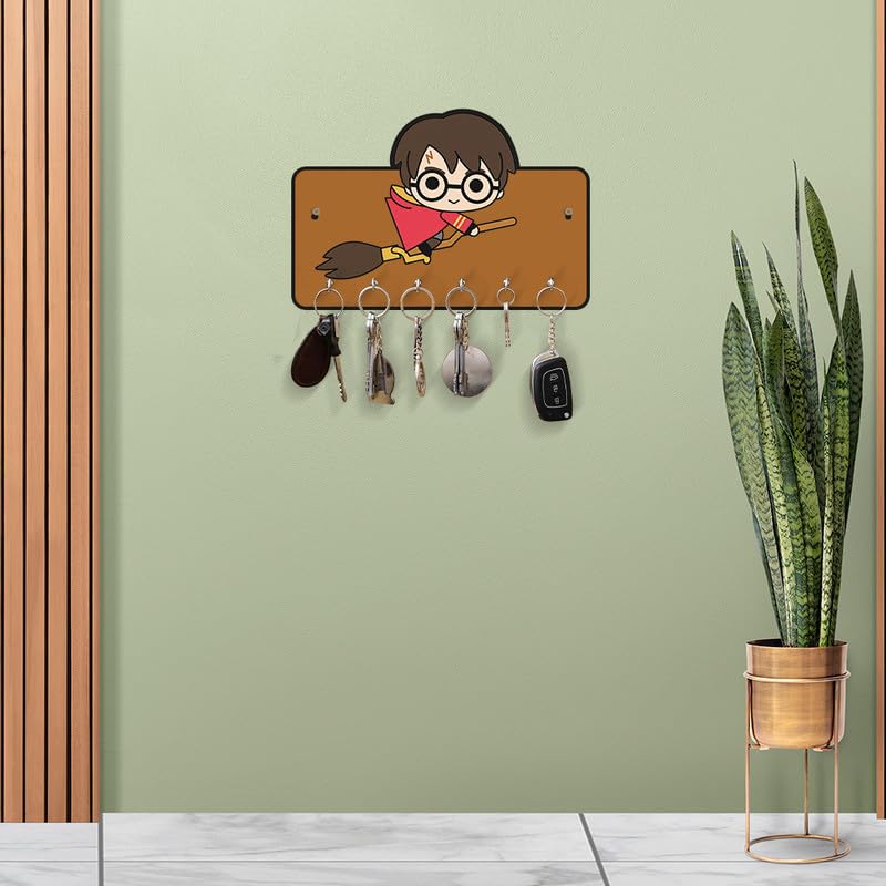 Image of Decorative Harrys Fly Wooden Key Holder for Home Decor Key Hangers Keychain Holder & Key Holder for Wall | No Drilling Required | with 2 Strong Sticker Hooks