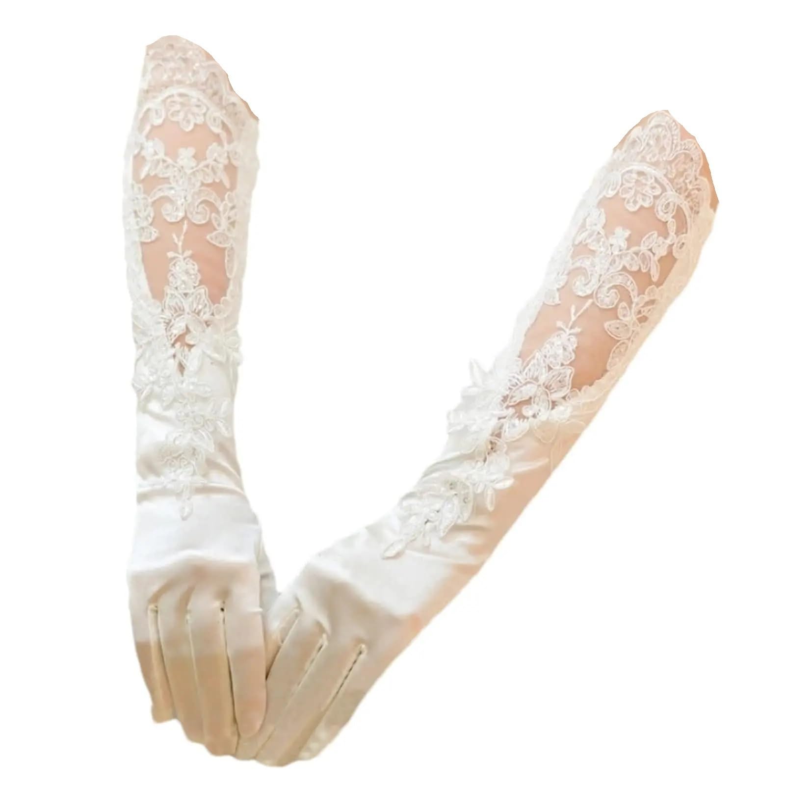 2 paia di guanti lunghi in raso, da sposa, vintage a dita intere Per Feste E Balli