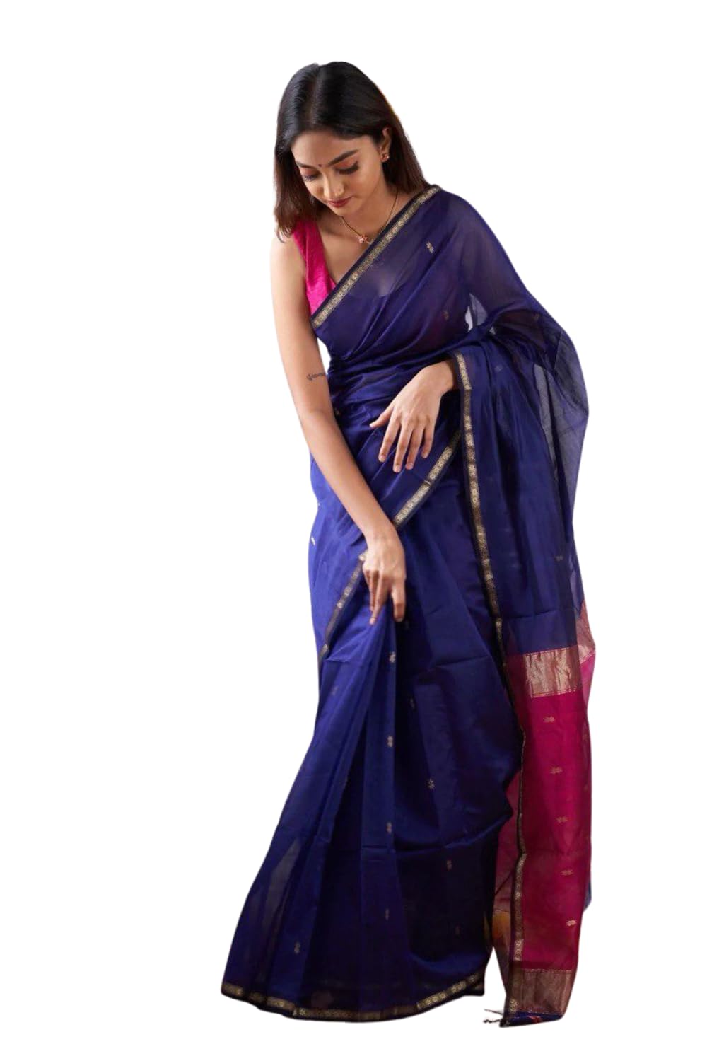Women's Elegant Chanderi Silk Saree with Subtle Gold Zari Buttas and Minimalist Border Graceful Ethnic Wear-picture-14