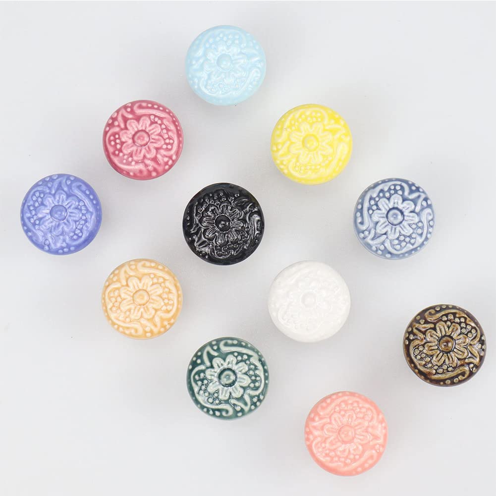 Amazon.co.jp: 11個入 フラワーフェイスのセラミック つまみ 引き出し