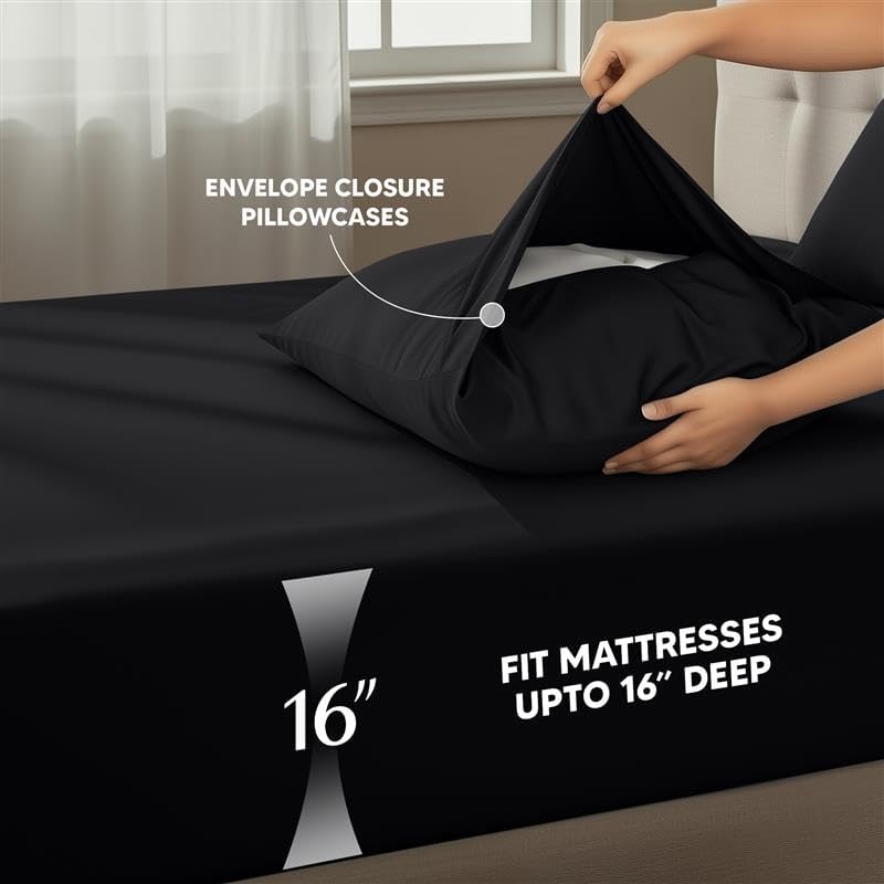 Image of Utopia Bedding Bed Sheet Set - 4 Piece King Bedding - Soft Brushed Microfiber Fabric - Wrinkle, Shrinkage & Fade Resistant - Easy Care (King, Black)