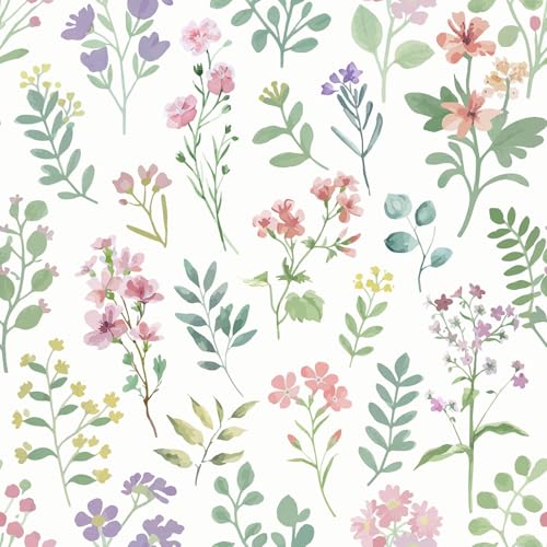 Yenhome Papel Pintado Pared Autoadhesivo Floral Colores 44.5x300cm Papel Pintado Pared Salon Dormitorio de Niña Floral Acuarela Vinilo Adhesivo Muebles Flores Colore para Armario Encimera Baño Vitrina