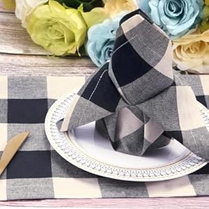 Cotton Blend Buffalo Plaid Table Napkins (Set of 12), 18 x 18 Inch Washable Dinner Napkins, Buffalo Checks Cloth Napkins for Restaurant, Wedding, Holiday, Farmhouse,Dark Navy and Cream Cotton Blend Buffalo Plaid Table Napkins Set of 12 18 x 18 Inch Washable Dinner Napkins Buffalo Checks Cloth Napkins for Restaurant Wedding Holiday FarmhouseDark Navy and Cream