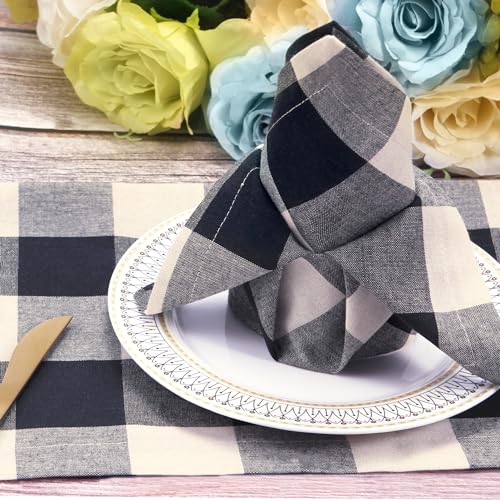 Cotton-Blend-Buffalo-Plaid-Table-Napkins-Set-of-12-18-x-18-Inch-Washable-Dinner-Napkins-Buffalo-Checks-Cloth-Napkins-for-Restaurant-Wedding-Holiday-FarmhouseDark-Navy-and-Cream Cotton Blend Buffalo Plaid Table Napkins Set of 12 18 x 18 Inch Washable Dinner Napkins Buffalo Checks Cloth Napkins for Restaurant Wedding Holiday FarmhouseDark Navy and Cream
